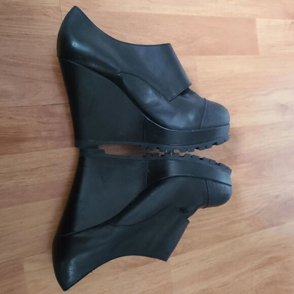 Jonak Paris Black Leather Monk Strap Platform Wedge Oxfords 39 - Picture 3 of 9